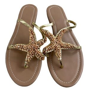 Gold Starfish Embellished Women's Sandals - Brown Footbed